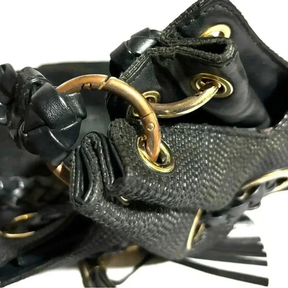 Michael kors black straw shoulder handbag with leather strap & trim - Picture 10 of 13